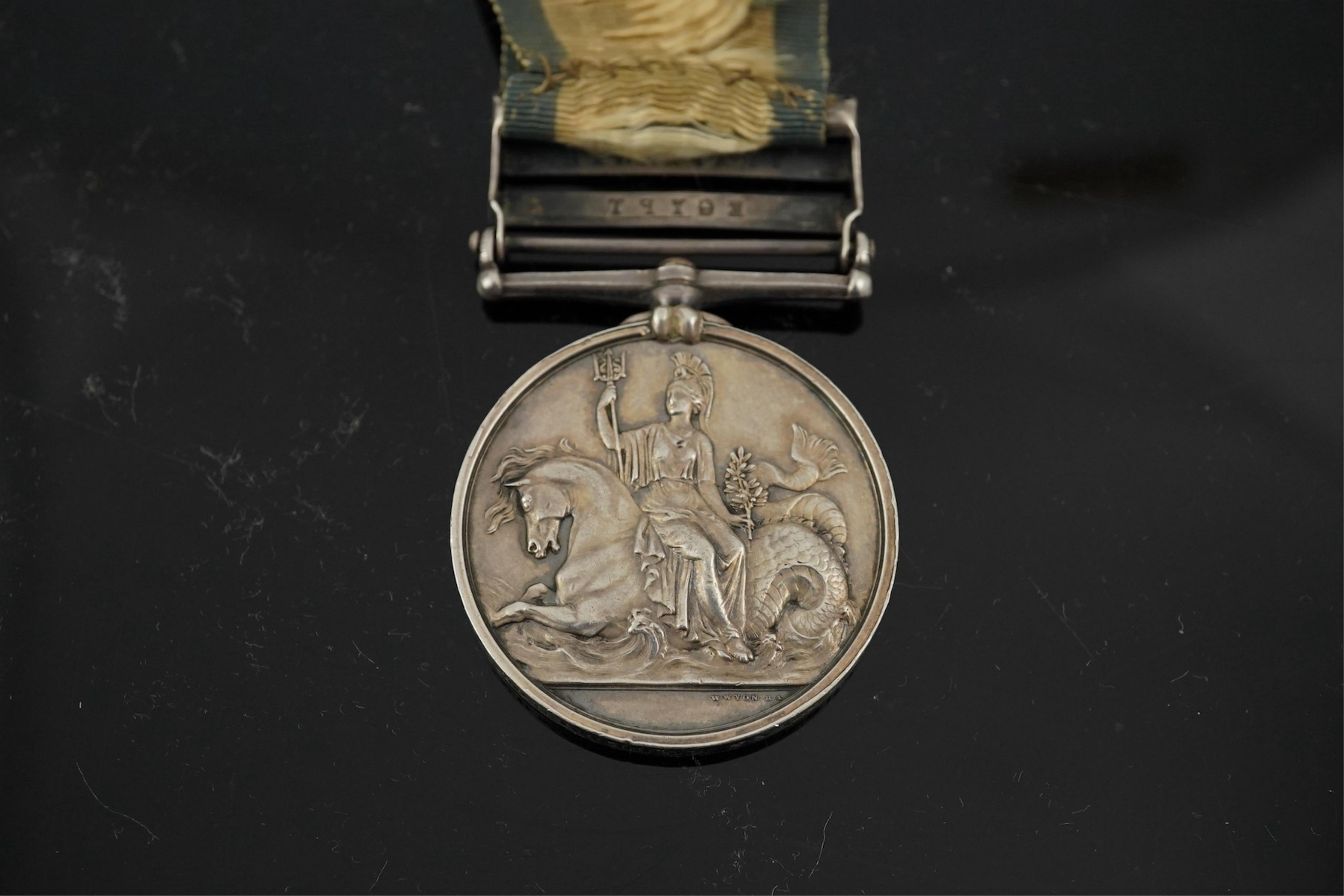 Battle of Trafalgar interest; Four medals awarded to members of the Robertson family. A Victorian naval General Service Medal to Thomas Robertson, Surgeon, with three bars for;, Sirius 17 April 1806, Trafalgar and Egypt,
